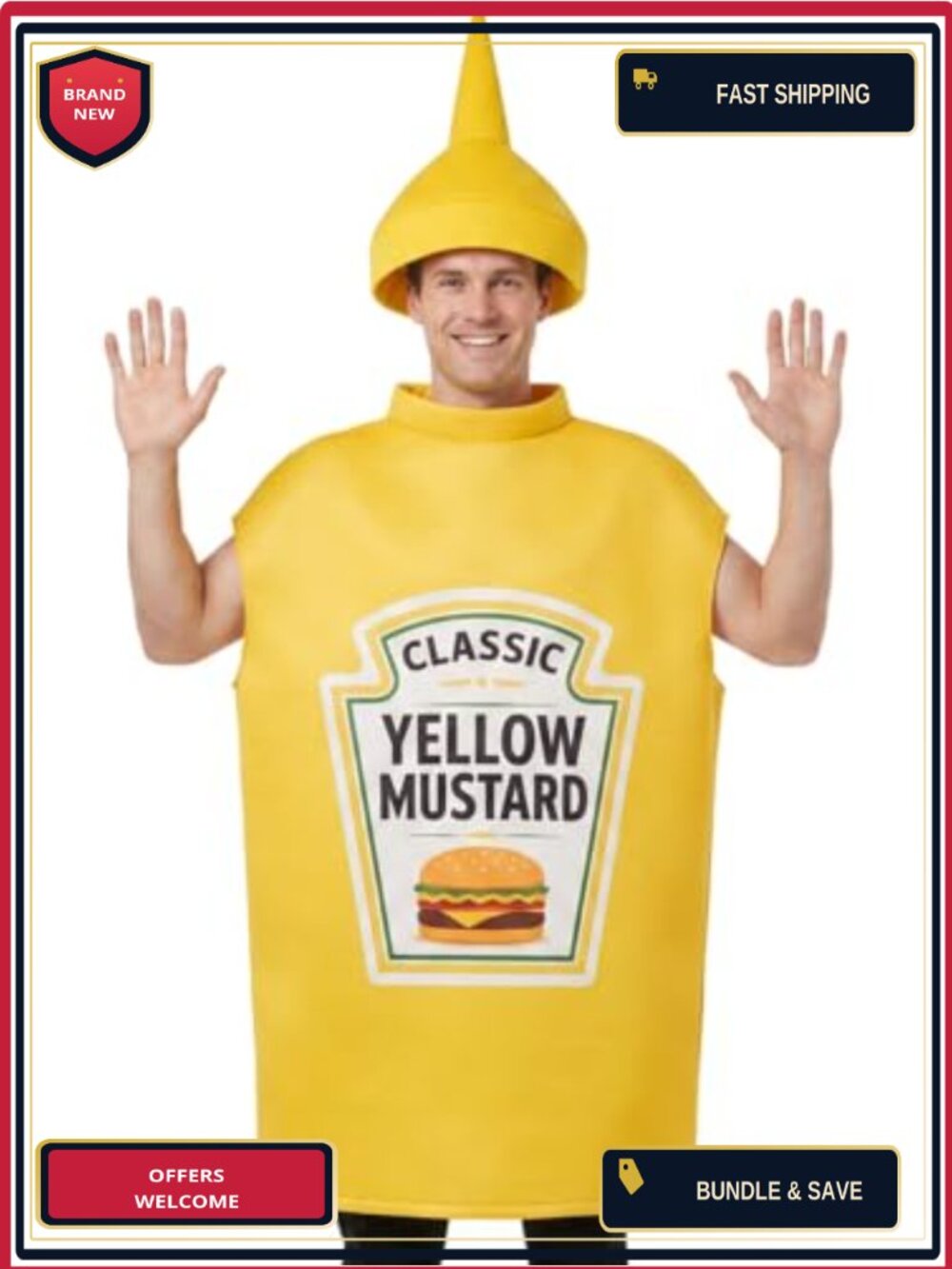 Mustard Costume Adult Unisex Robe Hat Funny Food Halloween Party Dress Up Set